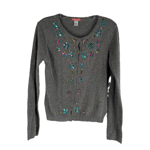 Glam Souls Cashmere Wool Blend Cardigan Rhinestone Brown Size S/M - Picture 1 of 9